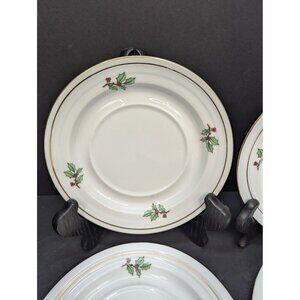 Vintage Holiday Hostess Christmas Tree with Gold Trim Flat Cup Saucer Set of 4